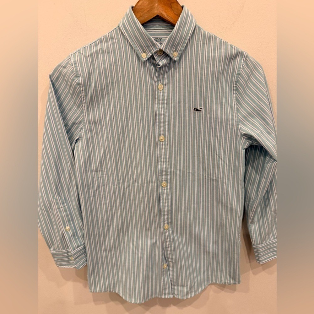 Vineyard Vines Performance Button Down‎ Shirt Blue Stripe Boys S 8-10